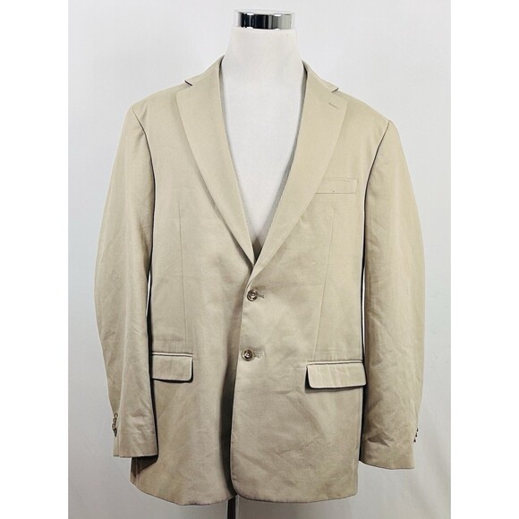 Jos A Bank 46L Tailored Fit Sport Coat Beige 100% Cotton Two Button Double Vents - Picture 2 of 8